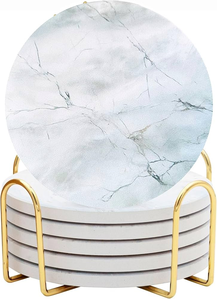 Abstract Marble Coasters with Holder Set of 6, Coffee Table Decor, Coasters for Drinks, Coasters ... | Amazon (US)