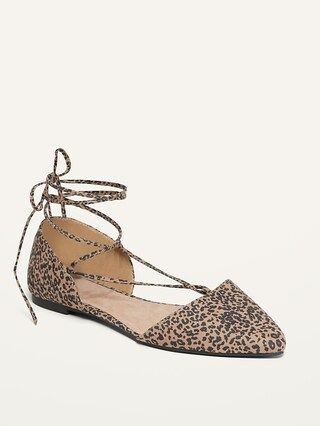 Faux-Suede Lace-Up D'Orsay Flats for Women | Old Navy (US)