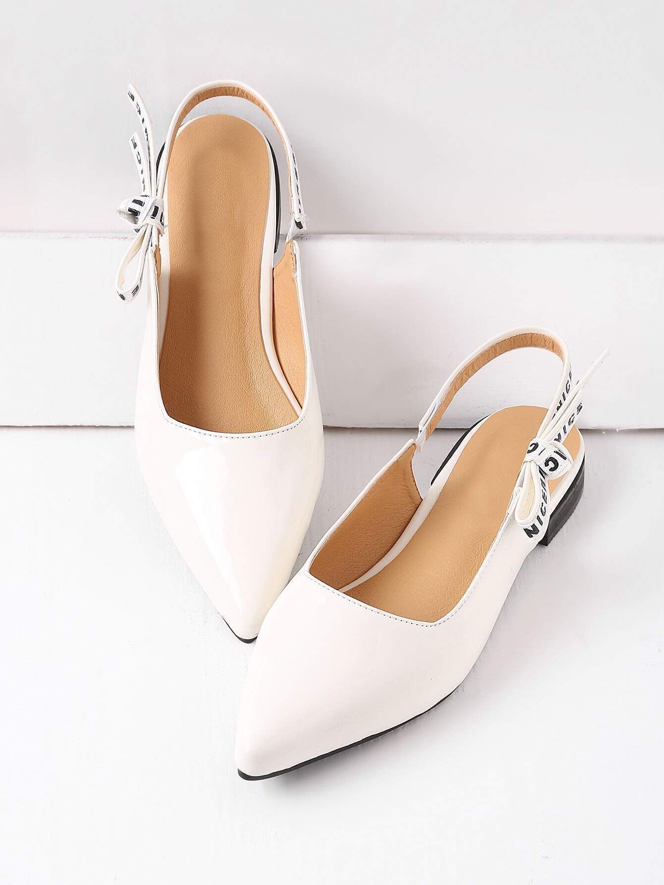 White Point Toe Sling Back Patent Leather Flats | ROMWE