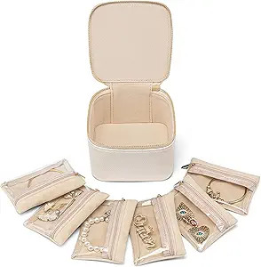 Vlando Jewelry Travel Case,Valentines Gift,Travel Jewelry Organizer with Clear Velvet Jewelry Bag... | Amazon (US)