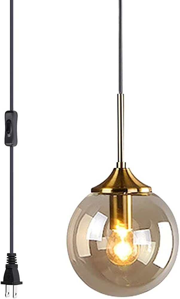 KCO Lighting Glass Globe Pendant Light Modern Plug in Pendant Light Fixture with Amber Lampshade ... | Amazon (US)