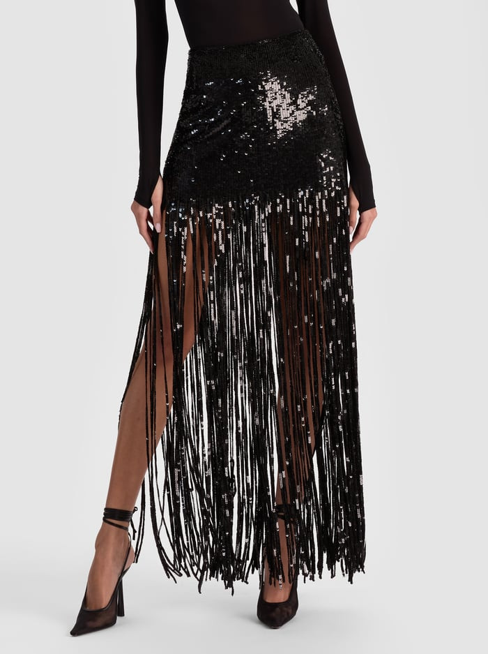 KENDRA SEQUIN FRINGE MAXI SKIRT | Alice + Olivia