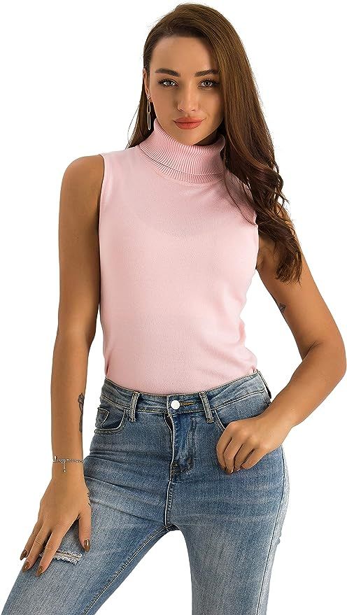 Spicy Sandia Women Stretchable Turtleneck Knit Sleeveless Slim Fit Sweater | Amazon (US)
