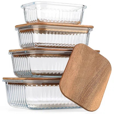 Glass Food Storage Containers With Acacia Lids – Glass Meal Prep Containers – Set Of 4 Airtight Stackable Food Storage Kitchen Containers – Eco-Friend | Wayfair Professional