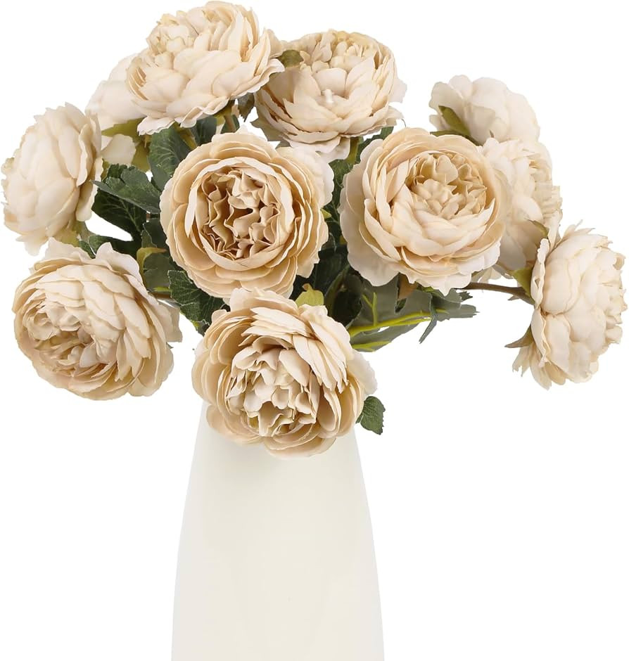 IPOPU 10pcs Beige Peonies Artificial Flowers Silk Peonies with Stems Real Look Fake Peony for Hom... | Amazon (US)