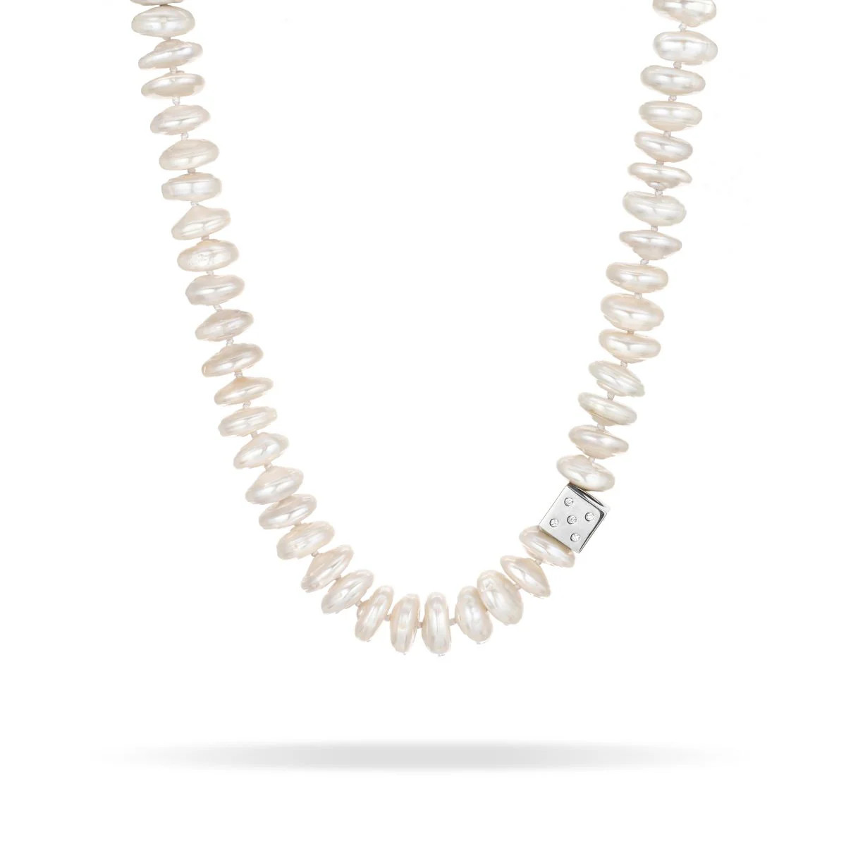 Pearl Coin Diamond Dice Big Bead Necklace in Sterling Silver | Adina Reyter