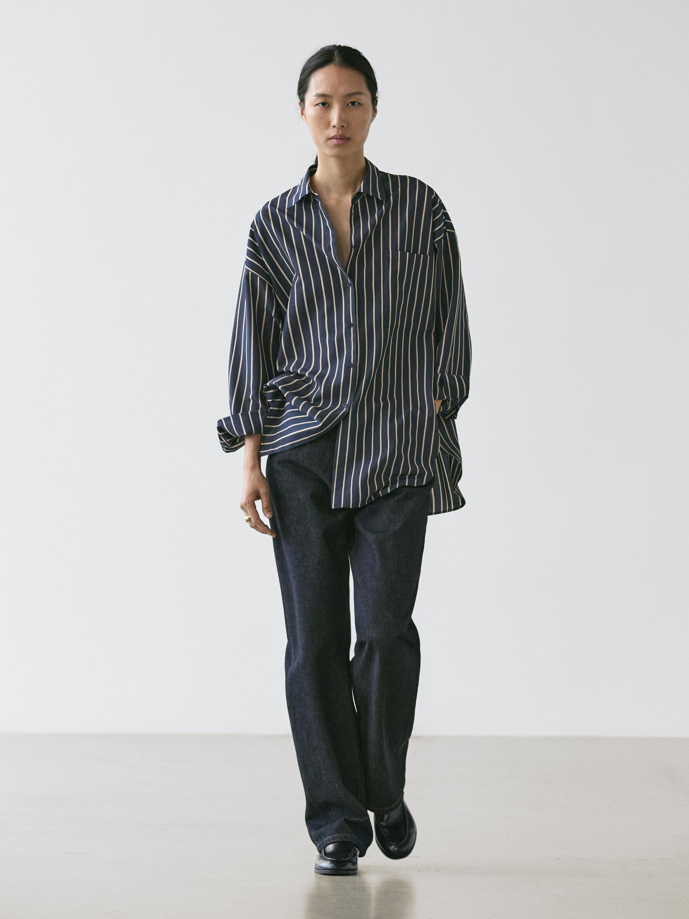 Striped flowing shirt with pocket detail | Massimo Dutti UK