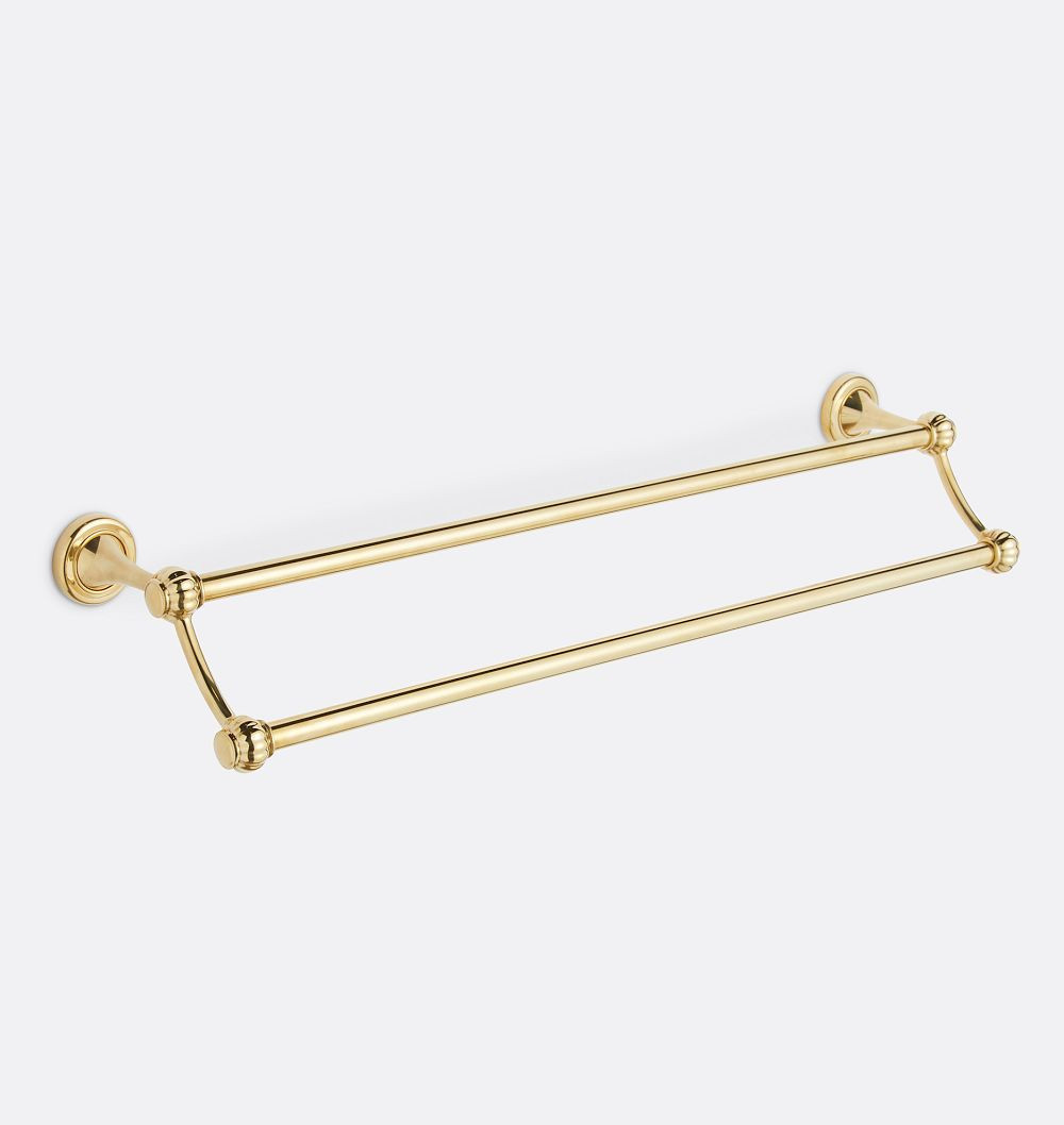 Rejuvenation Ellis 24 inch double towel bar in unlacquered brass