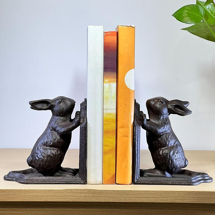 Decorative Bookends for Shelf, Cast Iron Cute Rabbit Bookshelf, Bunny Heavy Duty Book Stands Vint... | Amazon (US)