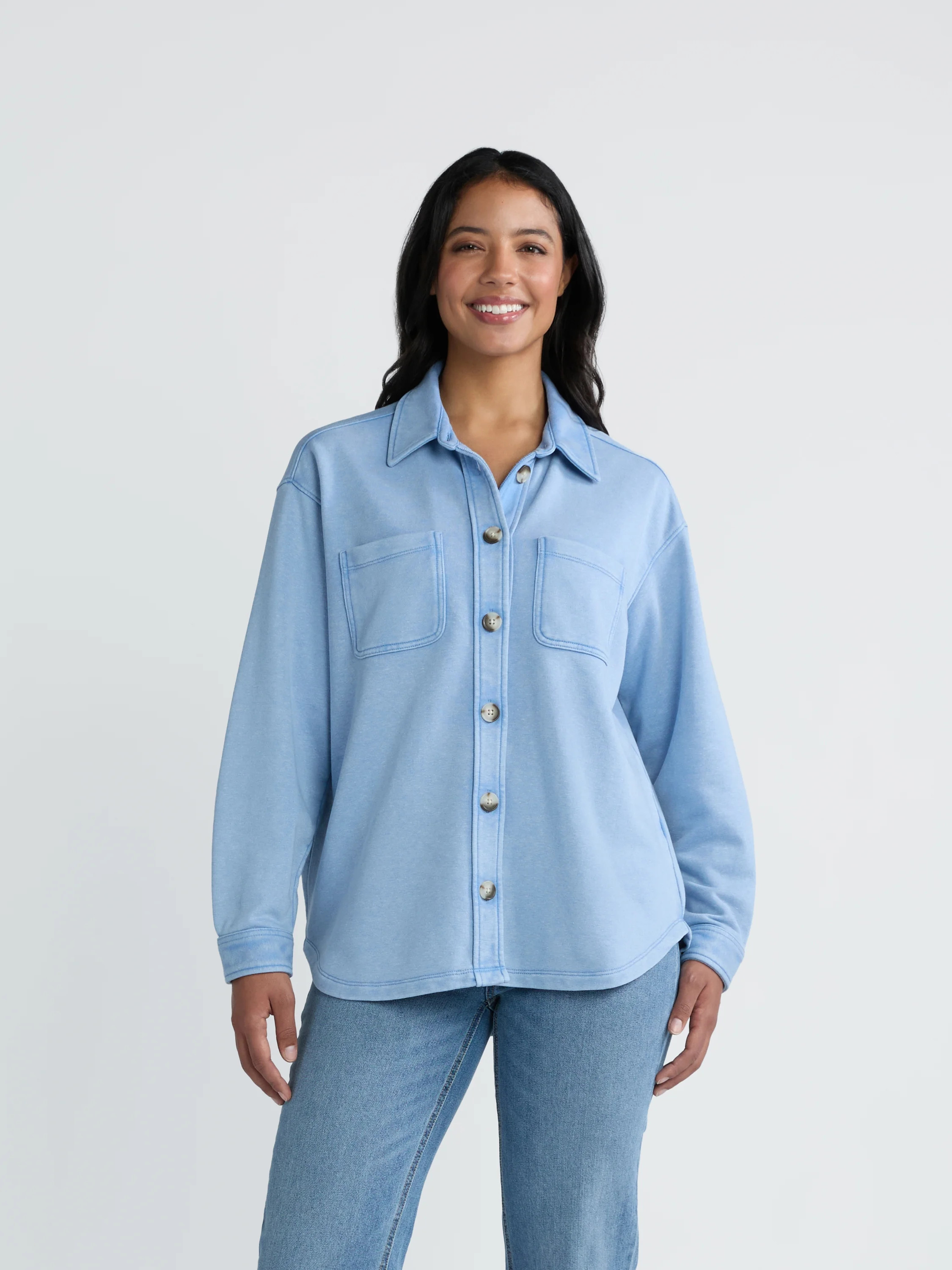 Time and Tru Women’s Knit Shacket with Long Sleeves, Sizes XS-XXXL | Walmart (US)