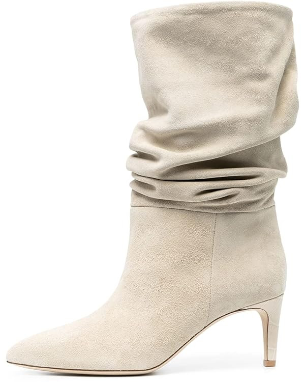 Yishaweiqi Mid Calf Boots for Women Pointed Toe Slouch Boot with Kitten Heel | Amazon (US)