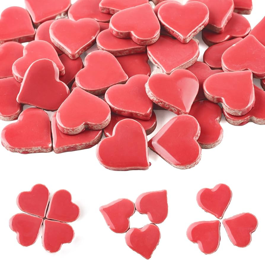 Red Mosaic Tiles,100g Heart Shapes Mosaic Pieces for Mosaic, Mosaic Tiles Bulk for DIY Valentine ... | Amazon (US)
