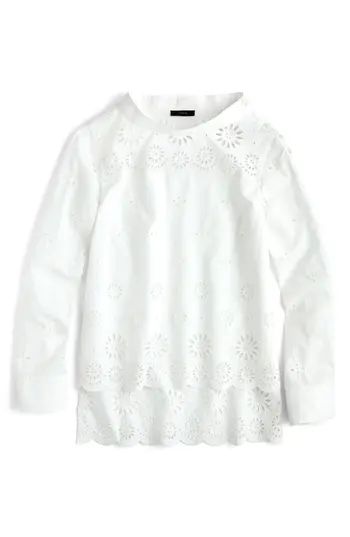Women's J.crew Rooster Eyelet Cotton Top, Size 00 - White | Nordstrom