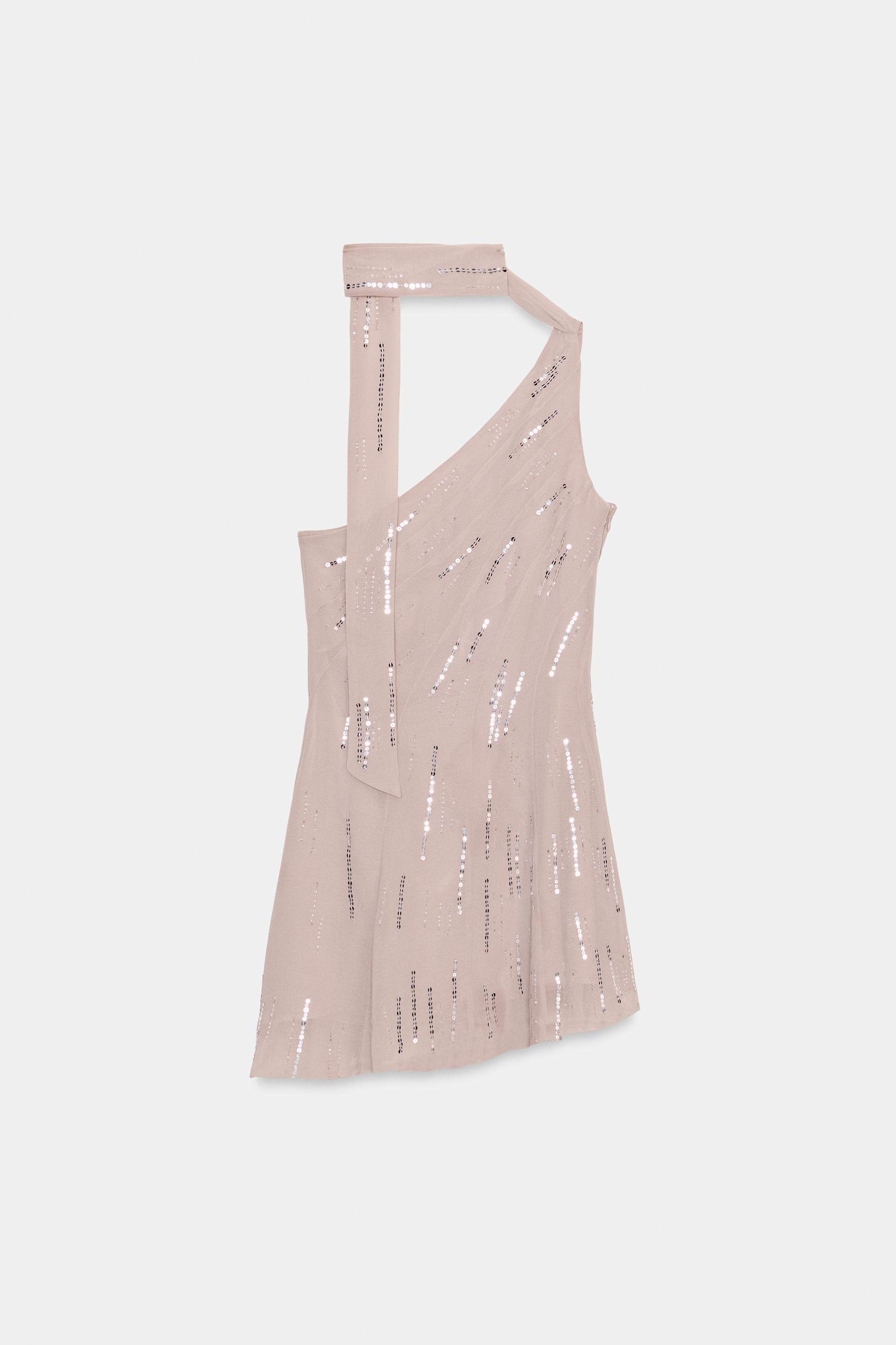 SHORT SEQUINNED FOULARD DRESS | Zara UK