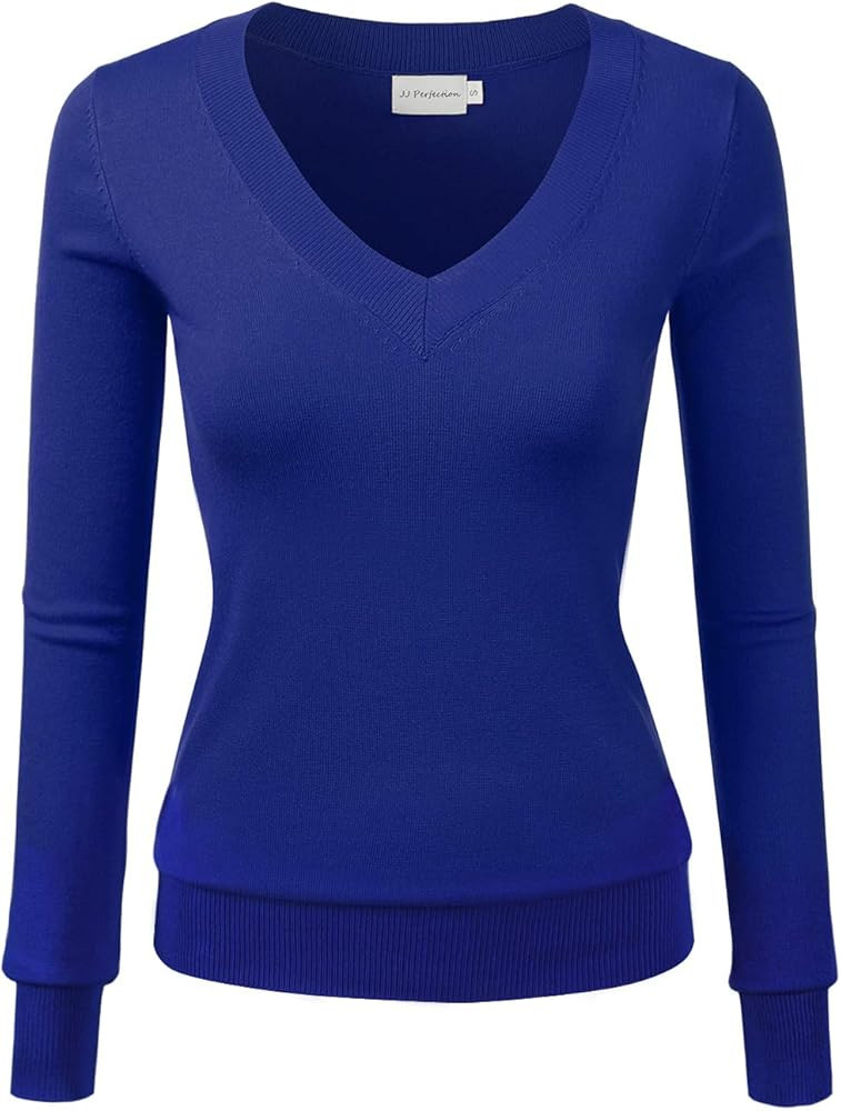 JJ Perfection Women's Simple V-Neck Pullover Soft Knit Sweater | Amazon (US)