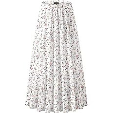 NASHALYLY Women's Chiffon Elastic High Waist Pleated A-Line Flared Maxi Skirts | Amazon (US)