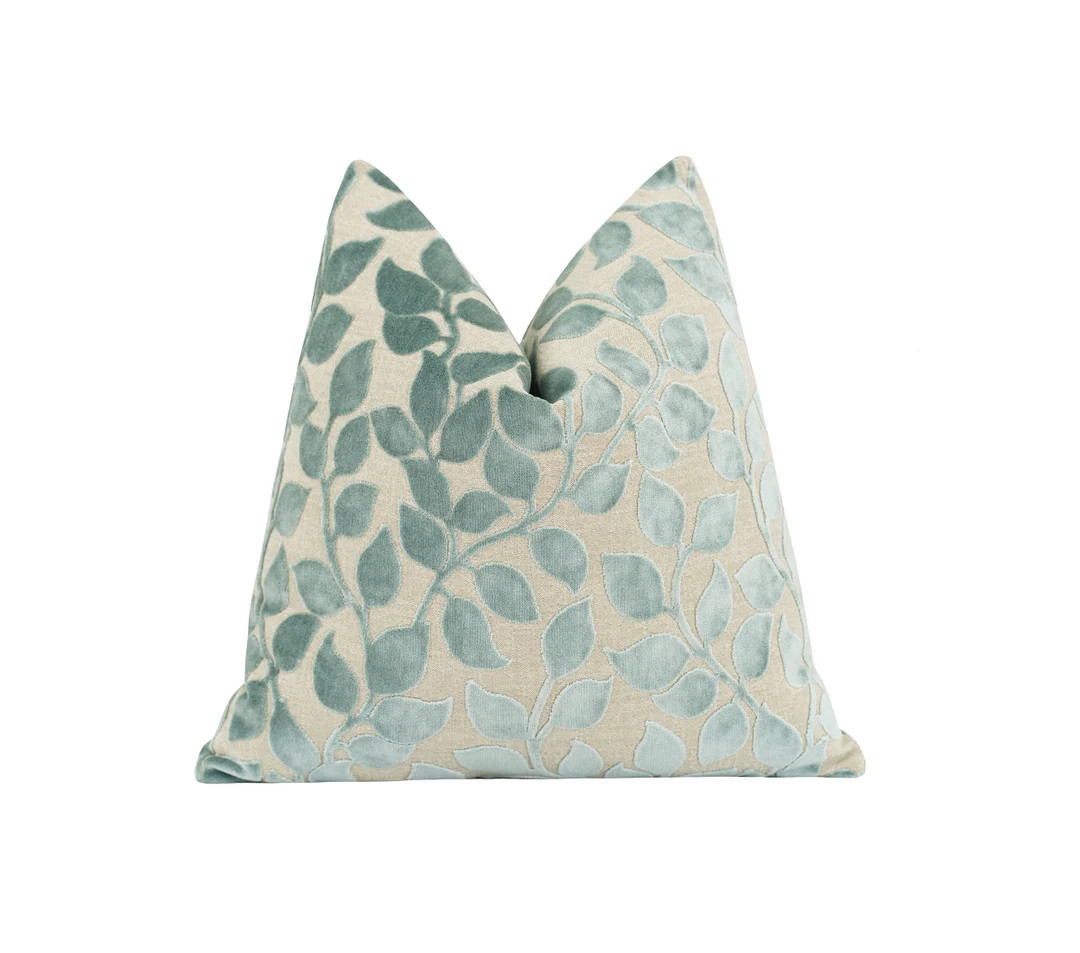 Leaf Velvet Pillow Cover in Lagoon Double Sided Cut Velvet - Etsy | Etsy (US)