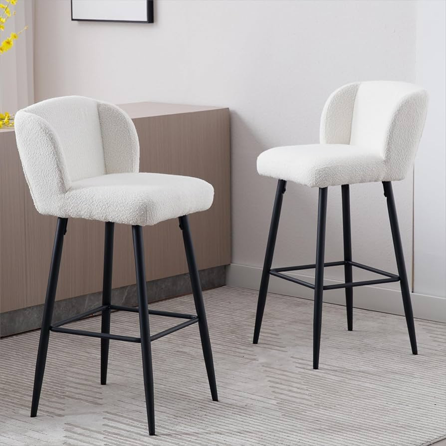 30" H Counter Height Bar Stools Set of 2, Sherpa Barstools Modern Bar Stools with Back, Black Met... | Amazon (US)
