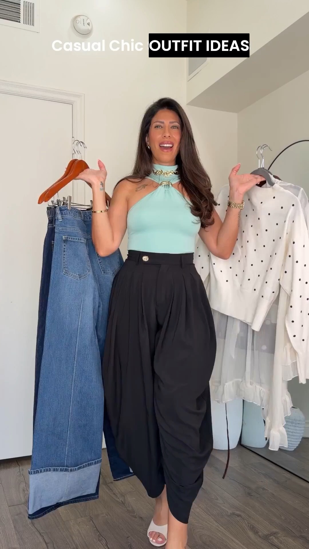 Outfit 1: polka dot cinch waist top and adjustable waist jeans! Wearing 27 in the jeans, and small in the top!
Outfit 2: your new favorite trousers that I wore the other day and you loved. I styled them again. Wearing small in both the trousers and top. The gold piece on the top is removable so you can put the top on without struggling.
Outfit 3: polka dot cardigan and cuffed jeans - all from Amazon! Love this look so much. Wearing small in the cardigan, size 8 in the jeans (sized up because they run small, my regular size is 6).
Outfit 4: statement top moment! Love this sheer top so much. Wearing a lace bra under. The satin cargo pants are size small.

#LTKootd #LTKSeasonal #LTKMidsize
