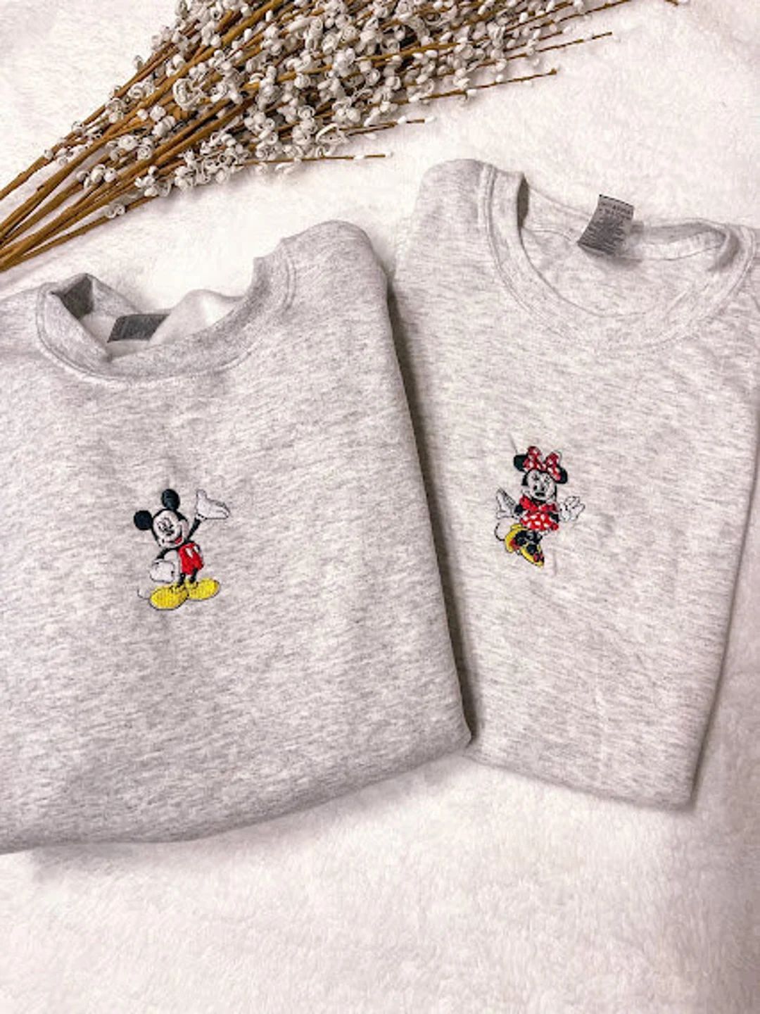 Classic Disney Mickey Mouse or Minnie Mouse Embroidered Crewneck Sweatshirt | Etsy (US)