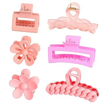 Hair Claw Clips,6PCS Pink Hair Clips,Big Hair Claw Clips Nonslip Large Claw Clip for Women Thin H... | Amazon (US)