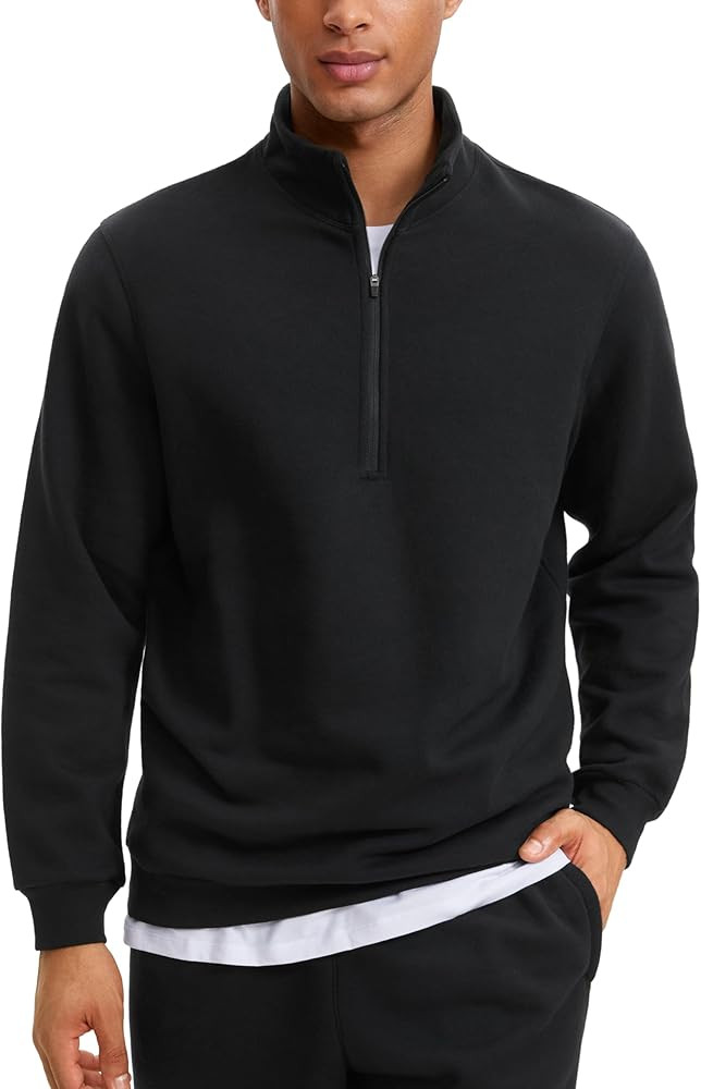 CRZ YOGA Cotton Fleece Lined Half Zip Sweatshirts for Men - Mock Neck Pullover Sweat Shirts Casua... | Amazon (US)
