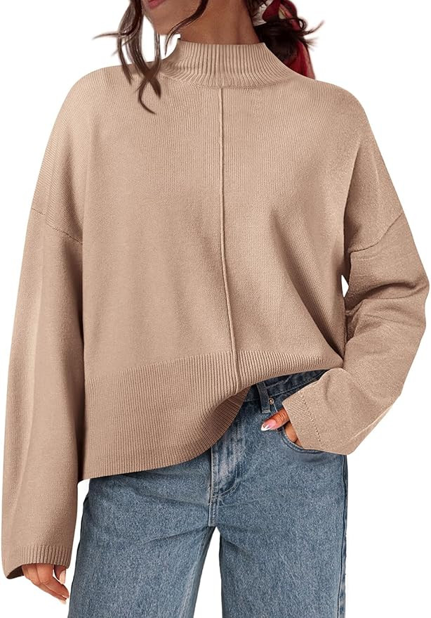 PRETTYGARDEN Womens Sweaters Fall 2025 Long Sleeve Ribbed Knit Pullover Loose Mock Neck Lightweig... | Amazon (US)