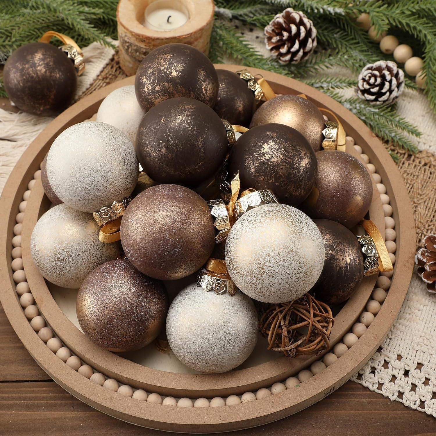 24 Pcs Neutral Christmas Ornament 2.36'' Textured Tree Decor,Sepia | Amazon (US)