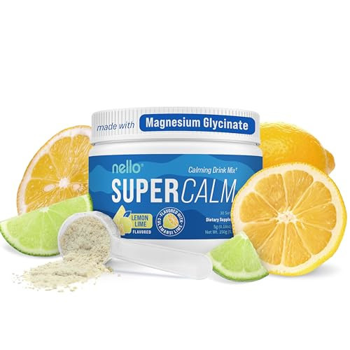 Nello Supercalm Powdered Drink Mix Tub, Cortisol Reducer* and Sleep Aid Supplement, L Theanine, Ksm-66 Ashwagandha, Magnesium Glycinate, Vitamin D 3, No Sugar, Non GMO, On The Go, 30 Ct, Lemon Lime | Amazon (US)