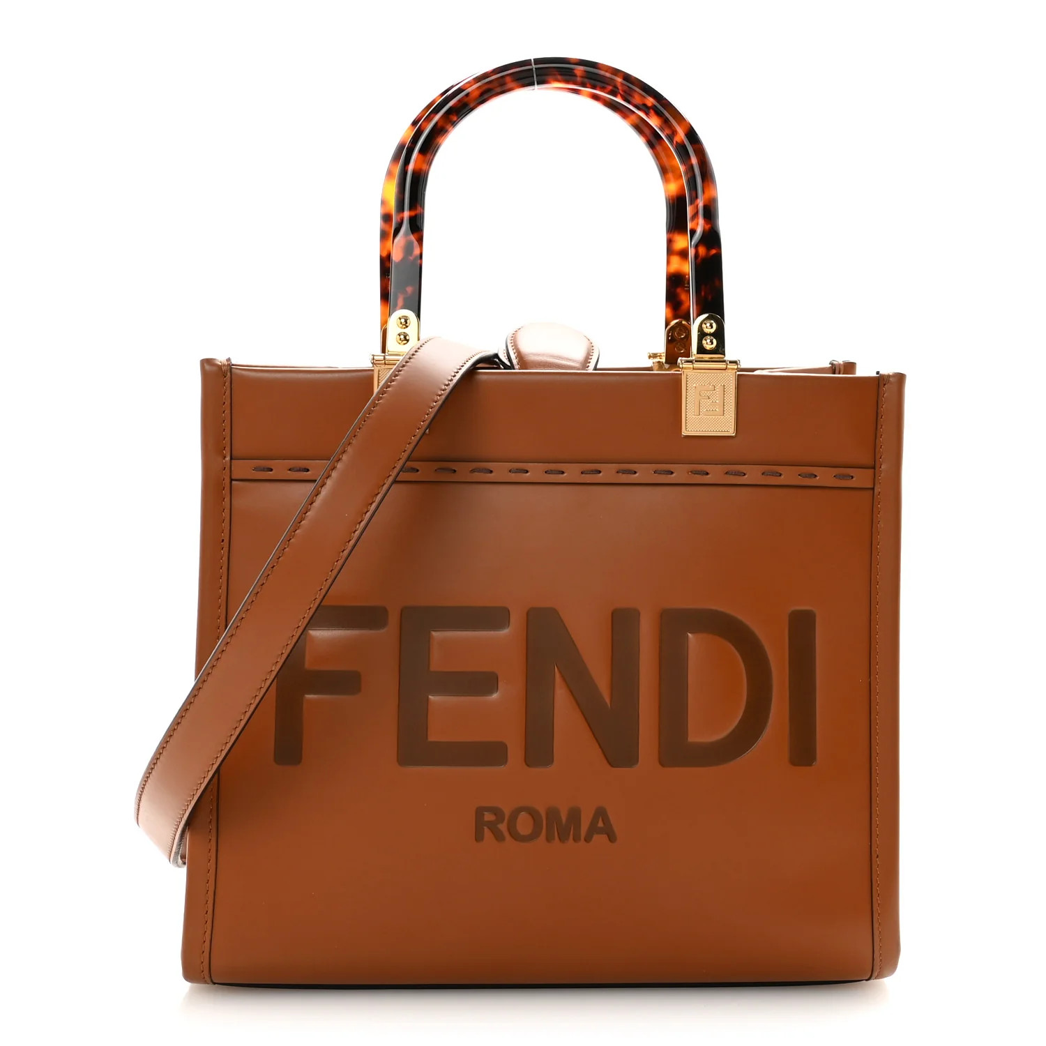 Vitello King Plexiglass Logo Embossed Small Fendi Sunshine Shopper Tote Cuoio | FASHIONPHILE (US)