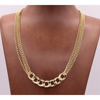 18"" Italian 4 Row Rolo Charm Miami Cuban Necklace 14K Yellow Gold Clad Silver | Etsy (US)