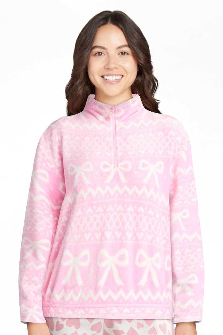 No Boundaries 1/4 Zip Mock Neck Plush Top with Long Sleeves, Women's | Walmart (US)