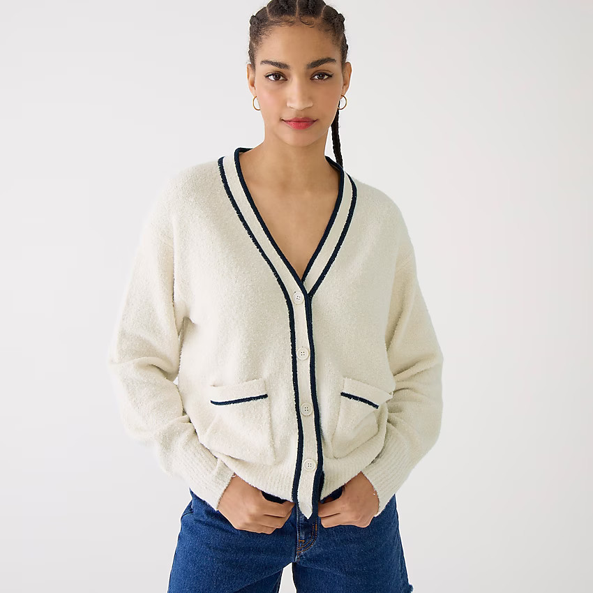 Cotton bouclé V-neck cardigan sweater | J. Crew US