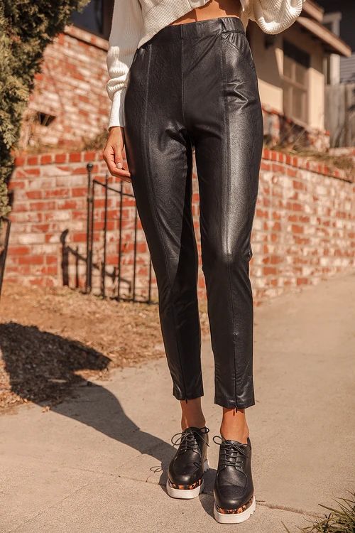 Way Too Cool Black Vegan Leather Zip Hem Leggings | Lulus (US)