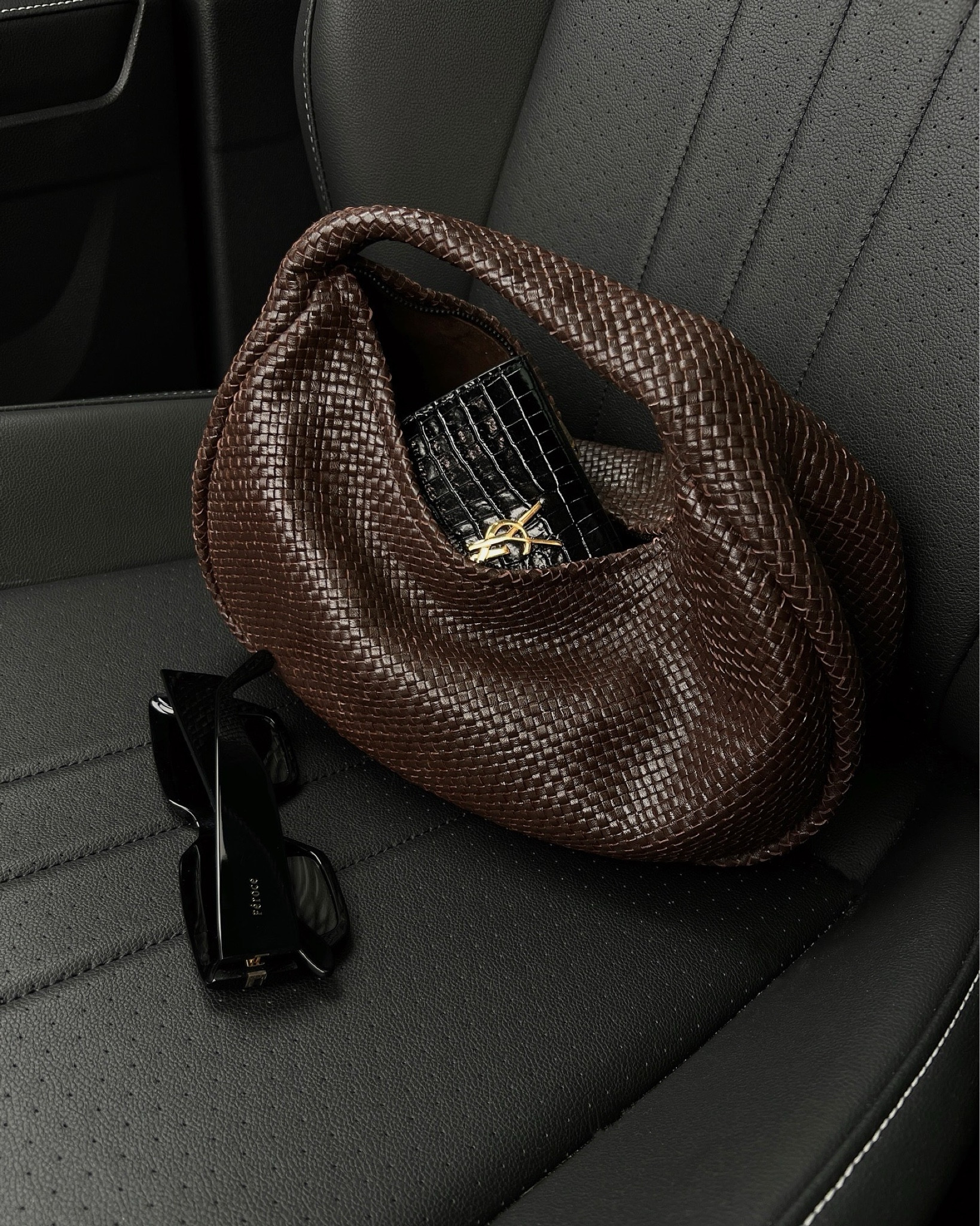 Leather bag | fall bag | bon bon bag | woven leather bag | chocolate brown bag | day to night bag | fall style | st. Agni | ysl croc embossed wallet 

#LTKStyleTip #LTKSeasonal