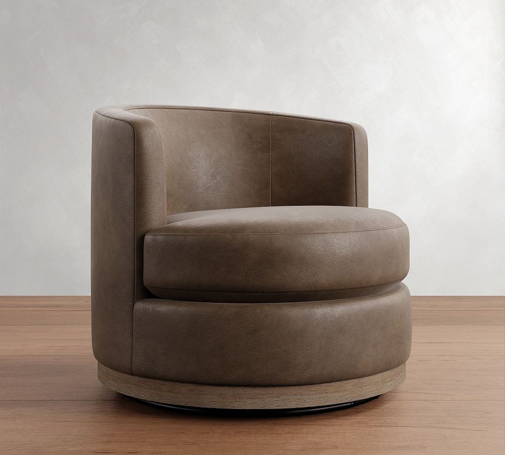 Balboa Leather Wood Base Swivel Chair | Pottery Barn (US)