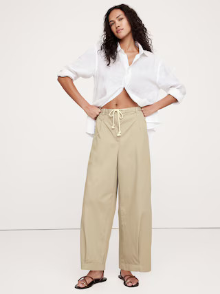 High-Rise Pleated Cotton Poplin Cropped Pant | Banana Republic (US)