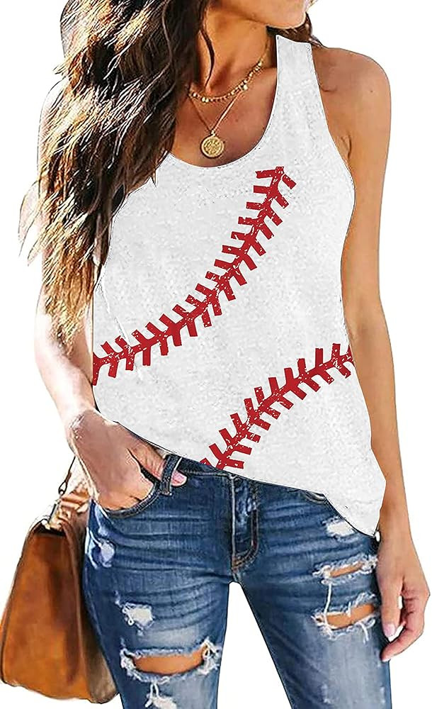 Baseball Tanks Top Women Love Baseball Graphic Shirts Baseball Sleeveless Tops Casual Workout Ves... | Amazon (US)