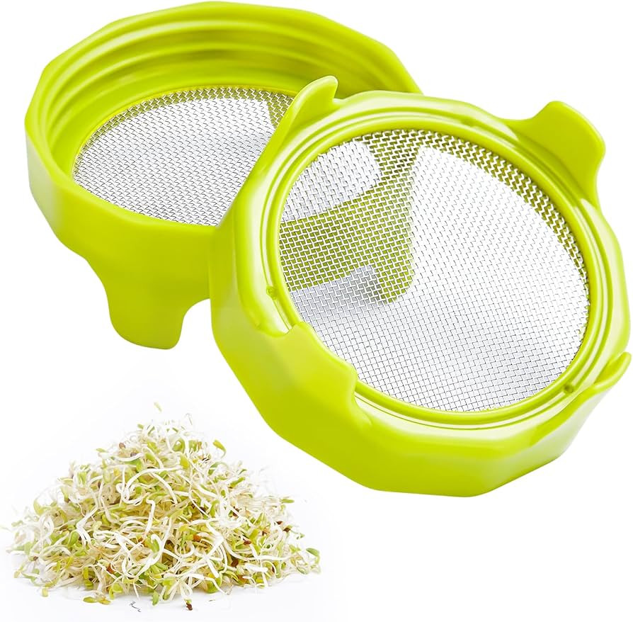Sprouting lids, Plastic Sprout Lid with Stainless Steel Screen for Wide Mouth Mason Jars, Germina... | Amazon (US)