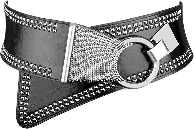 Womens Studded Belt Elastic Wide Punk Chunky Waistband for 80s Retro Dresses | Amazon (US)