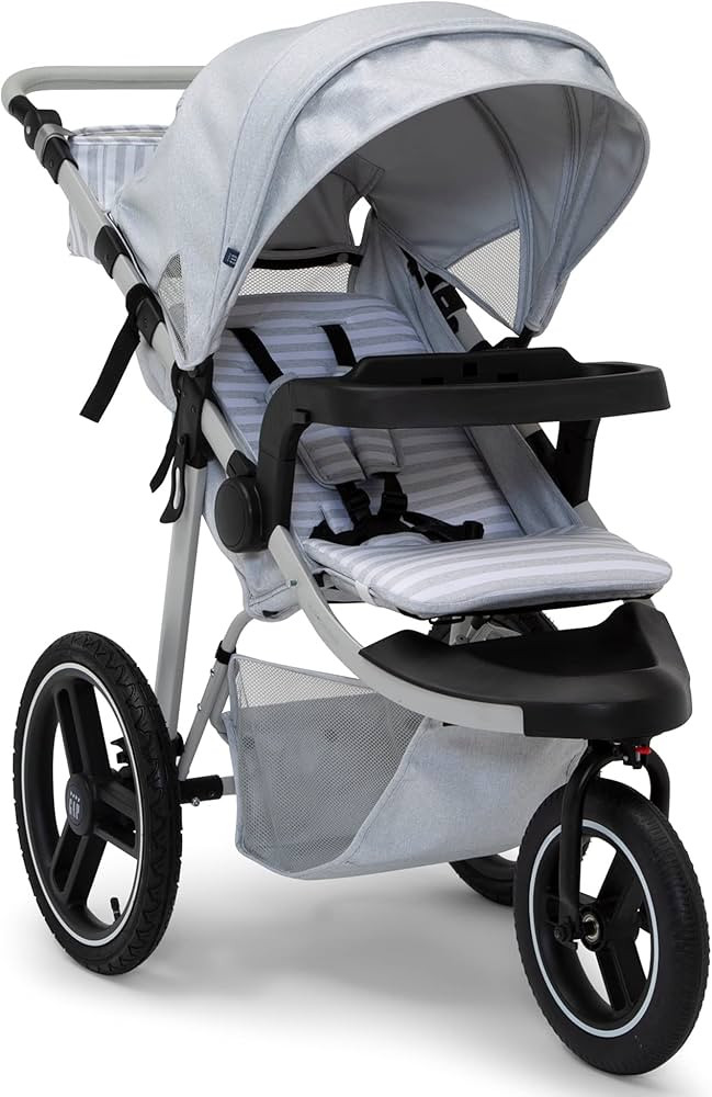 babyGap Trek Jogging Stroller - Lightweight Jogging Stoller with Extendable Canopy & Reclining Seat - Includes Car Seat Adapter - Made with Sustainable Materials, Grey Stripes | Amazon (US)