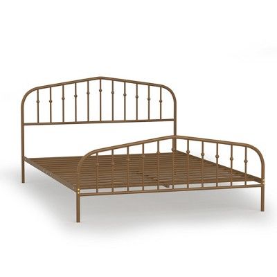 Costway Queen size Metal Bed Frame Steel Slat Platform Headboard Bedroom Antique Brown | Target