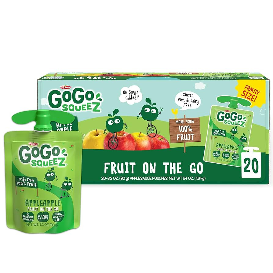 GoGo squeeZ Applesauce and Fruit Puree, Apple Apple, 3.2 oz (Pack of 20), Unsweetened Fruit Snack... | Amazon (US)