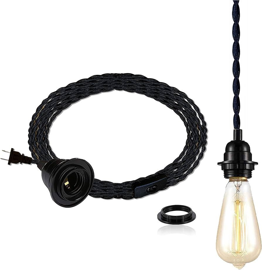 DIY 15ft Plug in Black Pendant Light Cord - Industrial Vintage Ceiling Hanging Light Kit with Twi... | Amazon (US)
