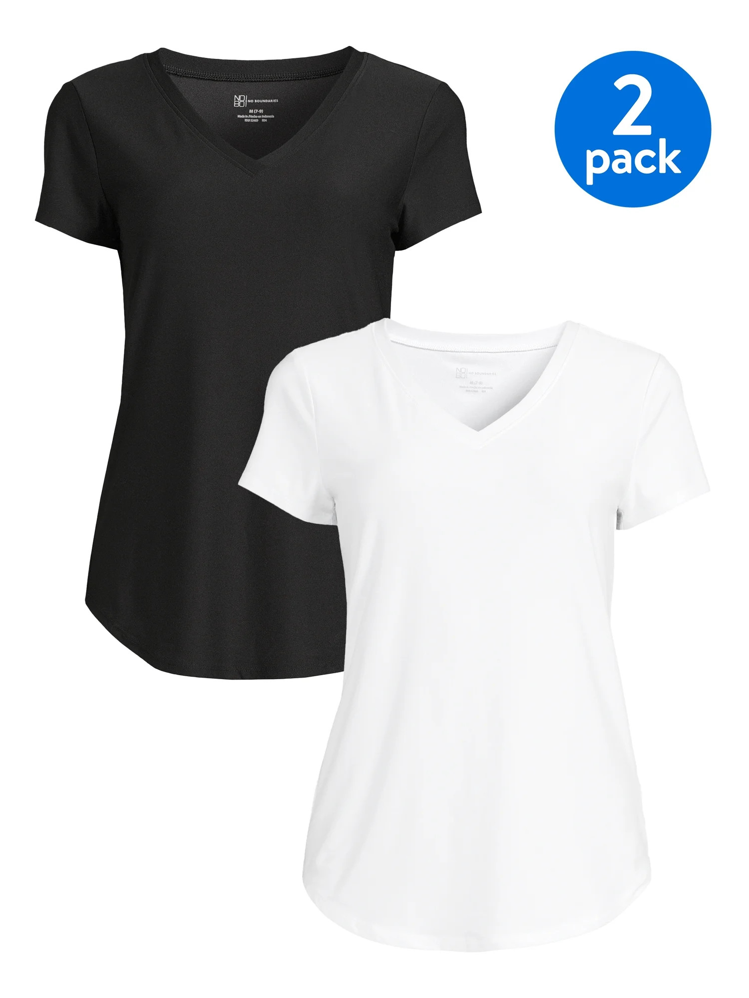 No Boundaries Juniors’ Short Sleeve Brushed V-Neck T-Shirt, 2-Pack | Walmart (US)