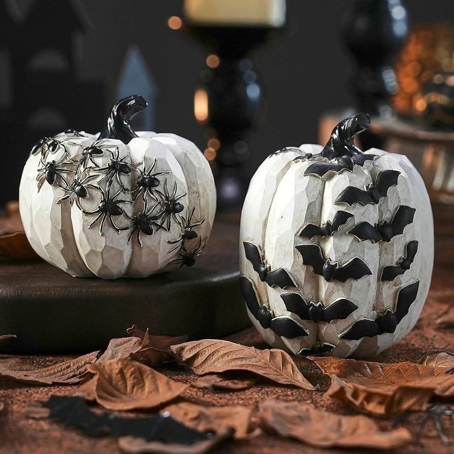 FESTGLOX Black and White Pumpkins with Bats for Halloween Indoor Decor | Amazon (US)