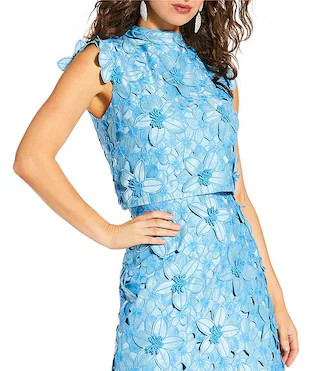 x Amanda Jones Vaughan Waverly Coordinating 3D Lace Mock Neck Cap Sleeve Blouse | Dillard's