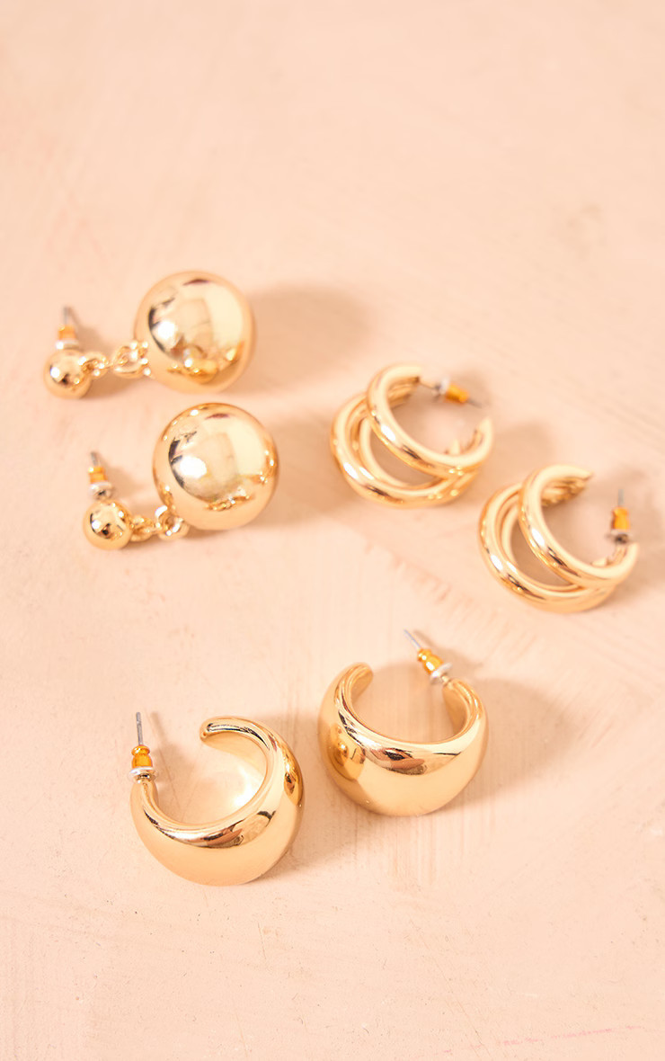 Gold Assorted Chunky Hoop Earrings Multipack | PrettyLittleThing UK