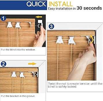 LazBlinds No Tools No Drill Bamboo Roller Shdes, Light Filtering Roll Up Blinds for Window 29'' W... | Amazon (US)