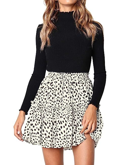 Salamola Women's Leopard Asymmetrical Ruffles High Waist Printed Cute Casual Mini Skirt | Amazon (US)